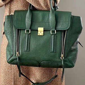 3.1 PHILLIP LIM PASHLI GREEN LEATHER LARGE SATCHEL SHOULDER HANDBAG